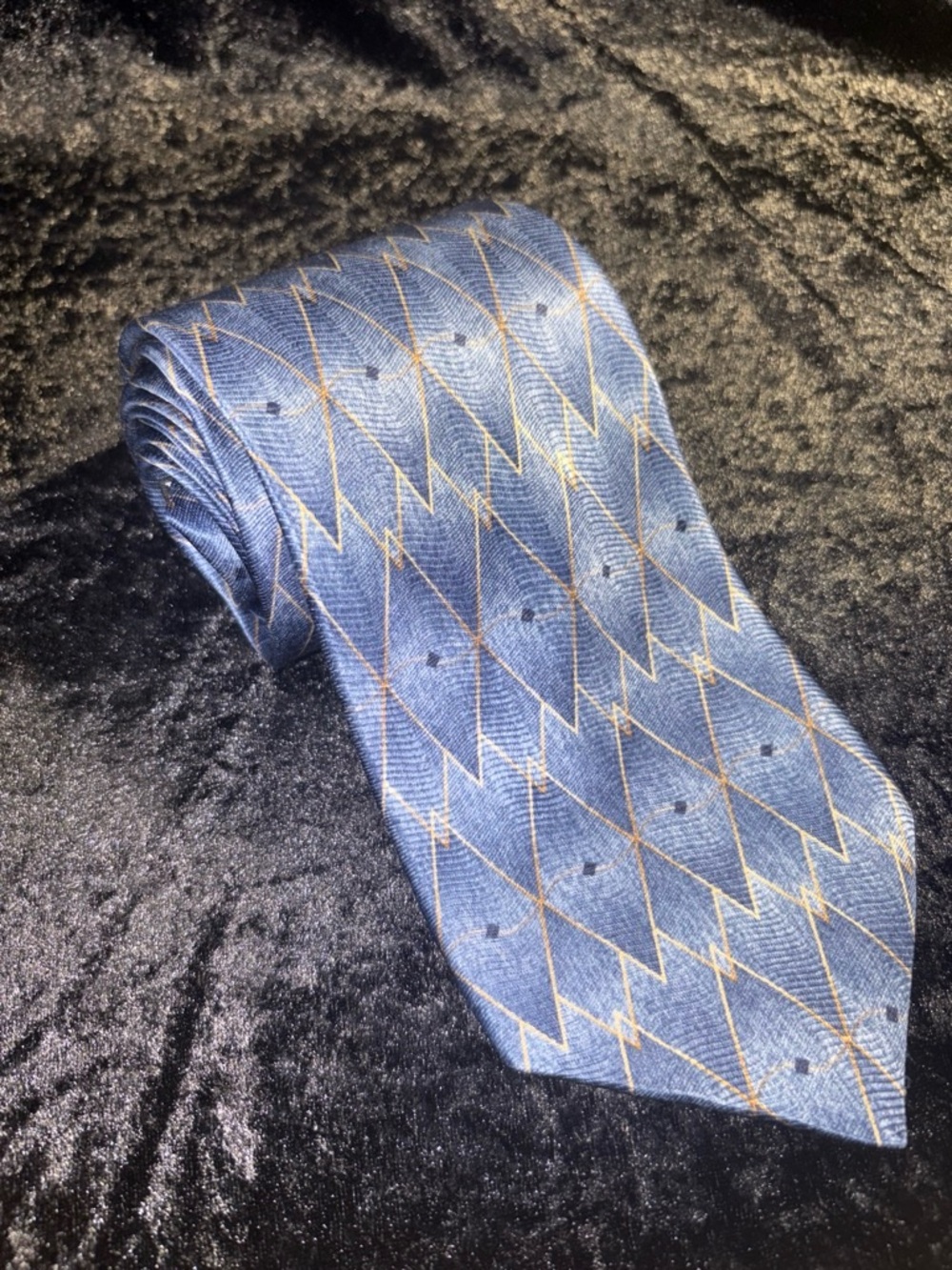 Allyn Saint George Diamond Print Silk Necktie OS Blue Geometric Business EUC